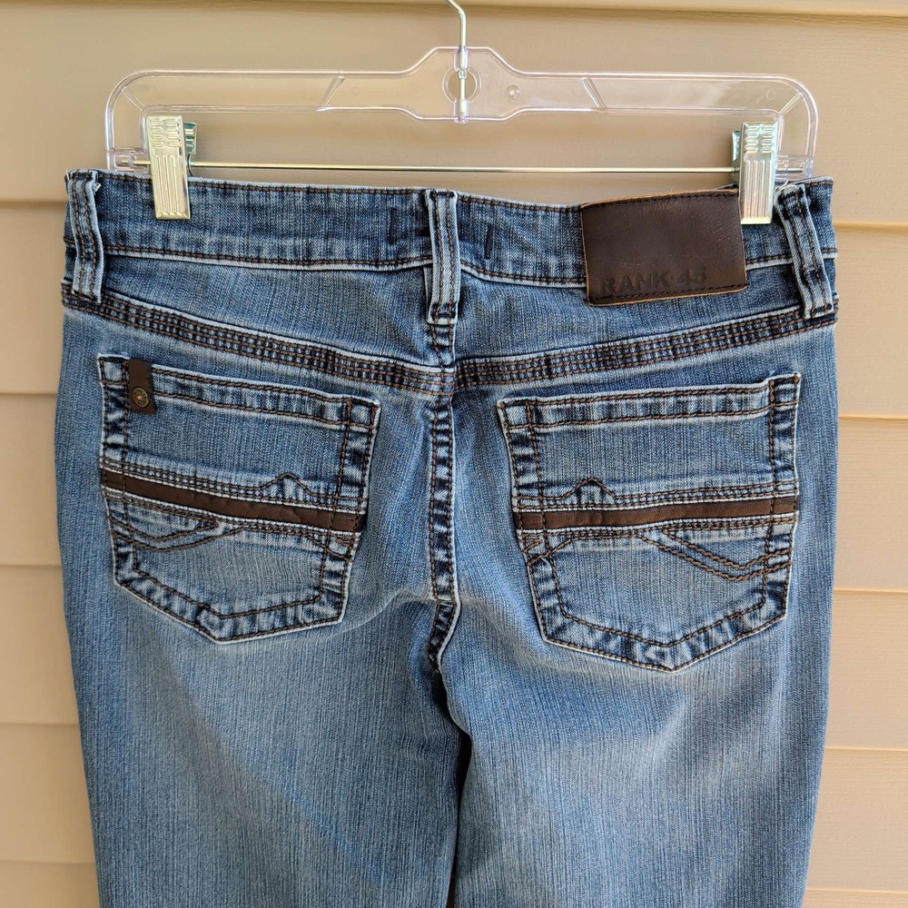 Rank 45 Straight Leg Jeans Mens 30x32 Blue Medium Wash Stretch Leather Trim